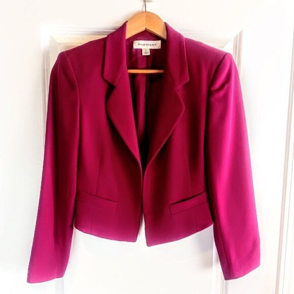 Vintage Anne Klein II Magenta Pink Wool Cropped Blazer - Picture 1 of 6